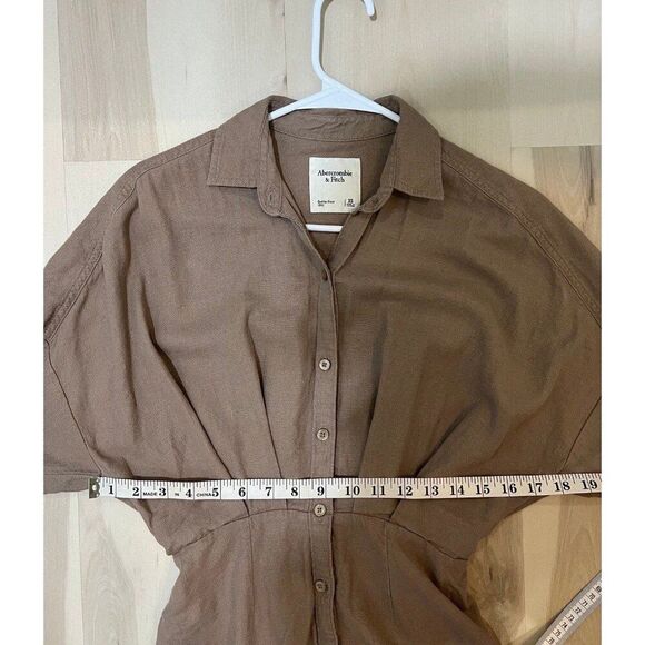 Abercrombie & Fitch Neutral Brown Linen Blend Mini Dress Minimalist Fall Chic - Picture 12 of 12